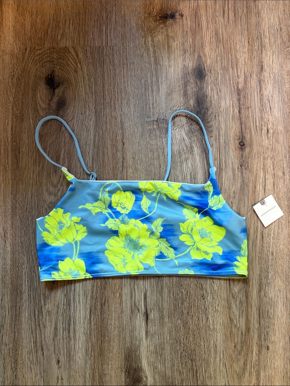 Anthropologie Lyrebird Blue and Neon Yellow / Green Floral Tropical Bralette Top